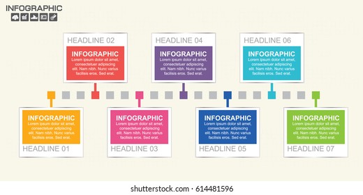 Timeline infographics design template with 7 options, process diagram, vector eps10 illustration