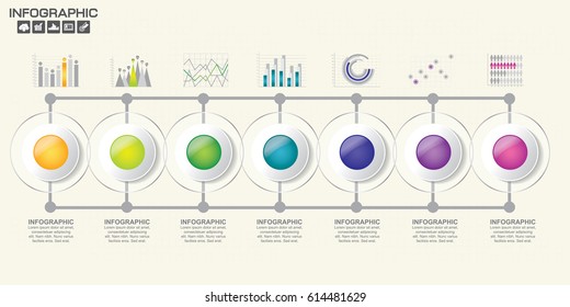 Timeline infographics design template with 7 options, process diagram, vector eps10 illustration