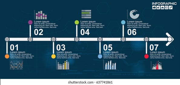 Timeline infographics design template with 7 options, process diagram, vector eps10 illustration