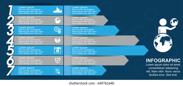 Timeline infographics design template with 7 options, process diagram, vector eps10 illustration