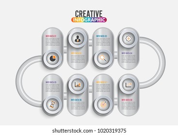 Timeline infographics design template with 8 options, process diagram, Vector EPS10 illustration
