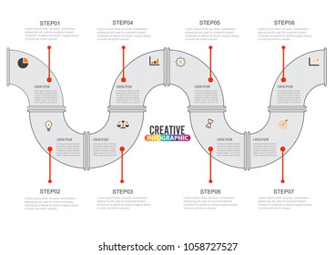 Timeline infographics design template with 8 options, process diagram, vector eps10 illustration