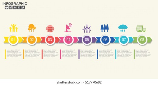 Timeline infographics design template with 8 options, process diagram, vector eps10 illustration