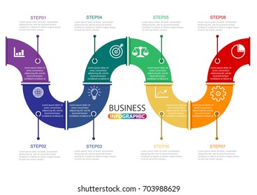 Timeline infographics design template with 8 options, process diagram, vector eps10 illustration