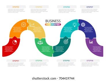 Plantilla de diseño de infografías de línea de tiempo con 8 opciones, diagrama de procesos, ilustración de pasos vectoriales10