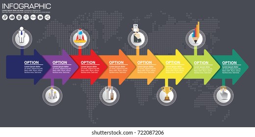 Timeline infographics design template with 8 options, process diagram, vector eps10 illustration