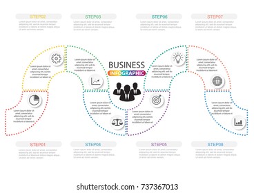 Timeline infographics design template with 8 options, process diagram, vector eps10 illustration