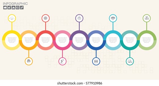 Timeline infographics design template with 9 options, process diagram, vector eps10 illustration