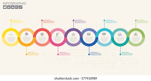 Timeline infographics design template with 9 options, process diagram, vector eps10 illustration