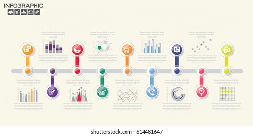 Timeline infographics design template with 9 options, process diagram, vector eps10 illustration