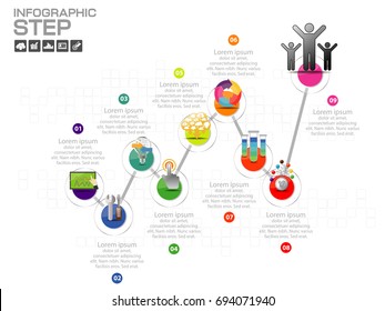 Timeline infographics design template with 9 options, process diagram, vector eps10 illustration
