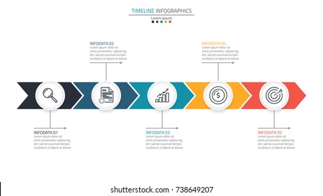 Timeline infographics design template with arrows, modern design can be used for workflow layout, diagram, report, web design, presentation. Business concept with 5 options.Vector illustration.