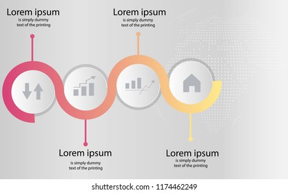 Timeline infographics design template. Can be used for workflow layout, diagram, annual report, web design. Business concept steps or processes, on world map background, Vector eps10