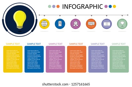Timeline infographics design template. Can be used for workflow layout, diagram, annual report, web design. Business concept steps or processes,  yellow bulb. Vector eps10
