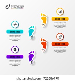 Timeline infographics design template with foots. Vector illustration