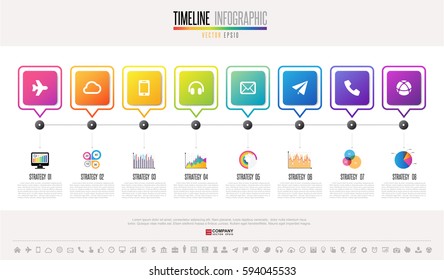 Timeline Infographics design template with icons set , Vector eps10 