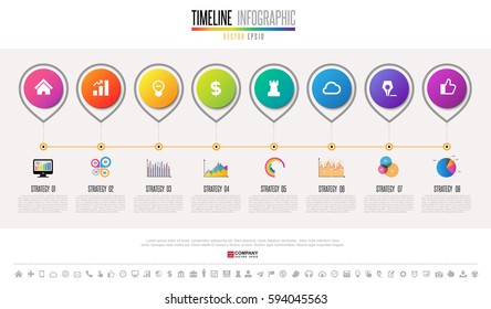 Timeline Infographics design template with icons set , Vector eps10 