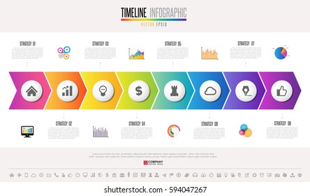 Timeline Infographics design template with icons set , Vector eps10 . 