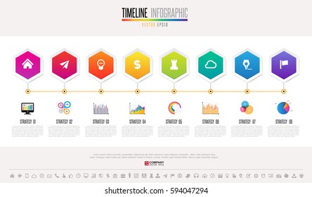 Timeline Infographics design template with icons set , Vector eps10 . 