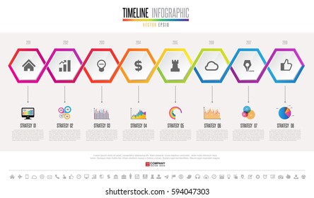 Timeline Infographics design template with icons set , Vector eps10 . 