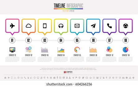 Timeline Infographics design template with icons set , Vector eps10 . 