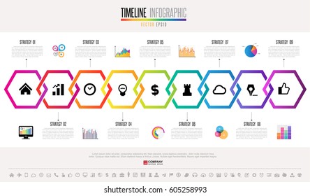 Timeline Infographics design template with icons set , Vector eps10 . 
