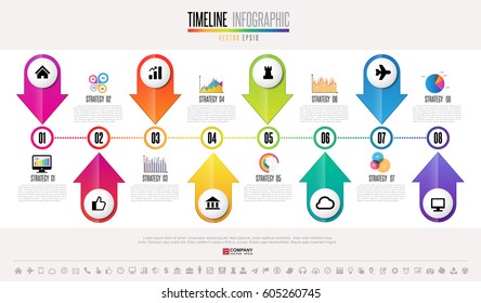 Timeline Infographics design template with icons set , Vector eps10 . 