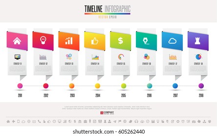 Timeline Infographics design template with icons set , Vector eps10 . 