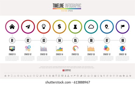 Timeline Infographics design template with icons set , Vector eps10 . 