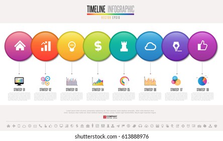 Timeline Infographics design template with icons set , Vector eps10 . 