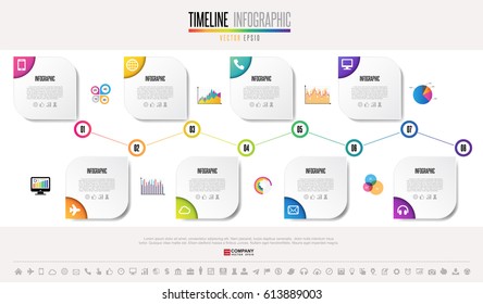 Timeline Infographics design template with icons set , Vector eps10 . 