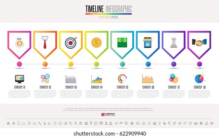 Timeline Infographics design template with icons set , Vector eps10 . 
