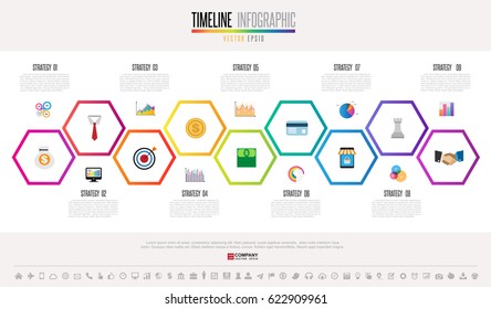 Timeline Infographics design template with icons set , Vector eps10 . 