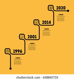 Timeline infographics design template with icons. Workflow or process diagram, flowchart in the shape of stairs. Vector illustration.