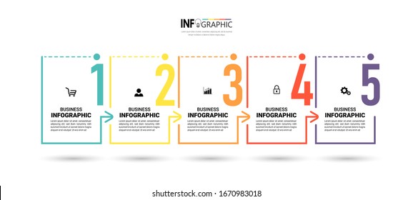 Plantilla de diseño de infografías de línea de tiempo, concepto lineal con 5 pasos.