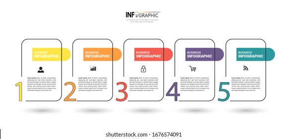 Plantilla de diseño de infografías de línea de tiempo, concepto lineal con 5 pasos.