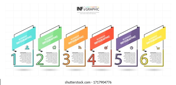 Timeline Infographics design template, linear concept with 6 steps.