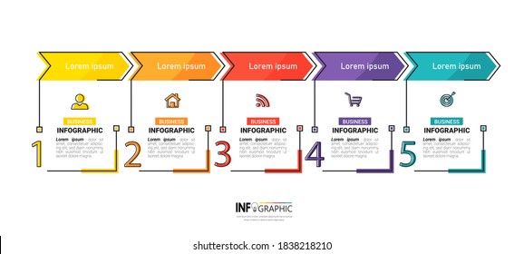 Plantilla de diseño de infografías de línea de tiempo, concepto lineal con 5 pasos