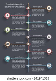 Timeline infographics design template, nine elements, place for your icons and text, vector eps10 illustration