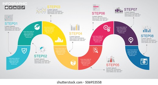 Plantilla de diseño de infografías de línea de tiempo con opciones, diagrama de procesos, ilustración de pasos vectoriales10