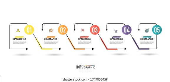 Timeline Infographics design template, Thin line concept with 5 steps.
