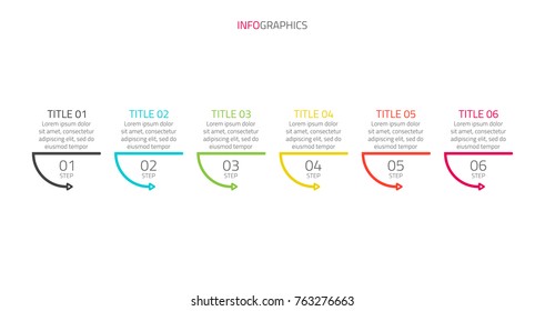 Timeline infographics design template.Business concept with 6 steps, options, arrows, lines.Vector linear elements