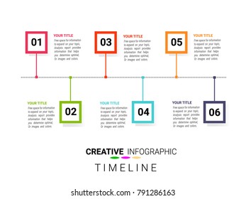 Timeline infographics design vector can be used for workflow layout, diagram, annual report, web design. Business concept with 6 options, steps or processes.