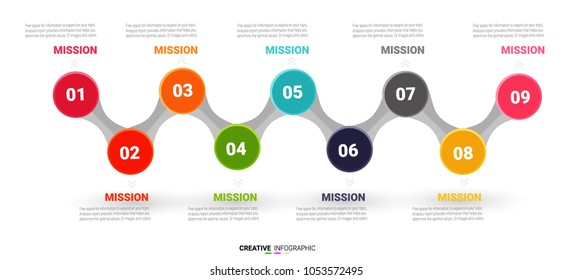 Timeline infographics design vector and marketing icons can be used for workflow layout, diagram, annual report, web design. Business concept with 9 options, steps or processes.