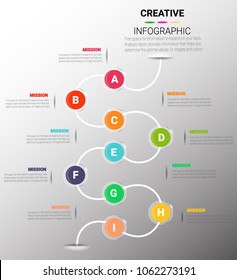 Timeline infographics design vector and marketing icons can be used for workflow layout, diagram, annual report, web design. Business concept with 9 options, steps or processes.