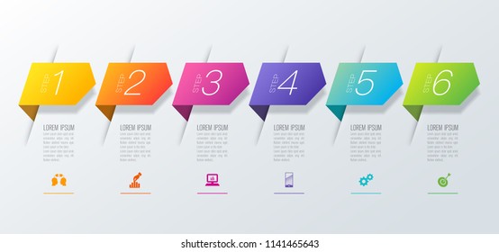 Timeline infographics design vector and marketing icons can be used for workflow layout, diagram, annual report, web design. Business concept with 6 options, steps or processes.