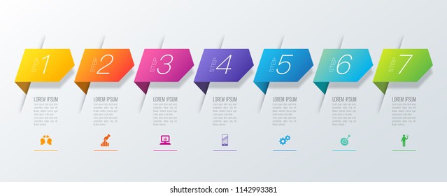 Timeline infographics design vector and marketing icons can be used for workflow layout, diagram, annual report, web design. Business concept with 7 options, steps or processes.