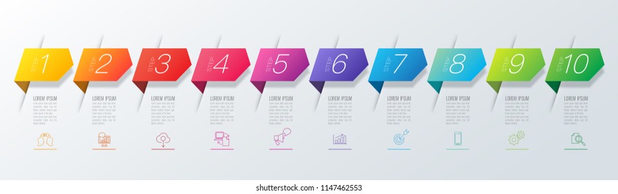 Timeline infographics design vector and marketing icons can be used for workflow layout, diagram, annual report, web design. Business concept with 10 options, steps or processes.