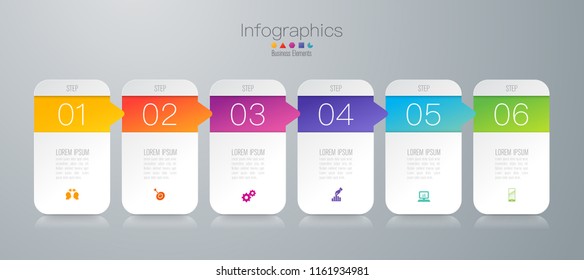 Timeline infographics design vector and marketing icons can be used for workflow layout, diagram, annual report, web design. Business concept with 6 options, steps or processes.