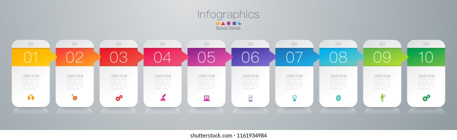 Timeline infographics design vector and marketing icons can be used for workflow layout, diagram, annual report, web design. Business concept with 10 options, steps or processes.